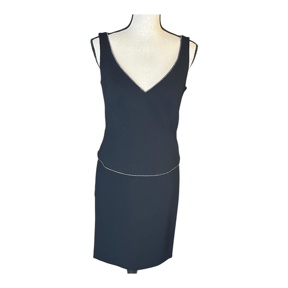 Escada Pure New Wool Black Stones Top Sz 38 And Pencil Skirt Sz 36 White Stone
